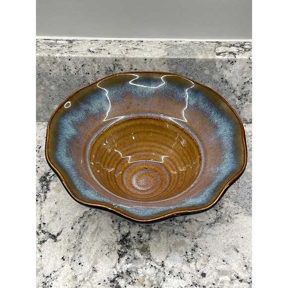 Studio Art Pottery Flared Ruffle Edge Glazed Shallow Bowl Dish Bill Campbell? - Picture 3 of 9